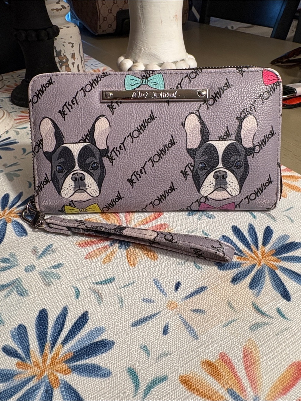 Betsey Johnson Lavender French Bulldog Wristlet Zip Wallet